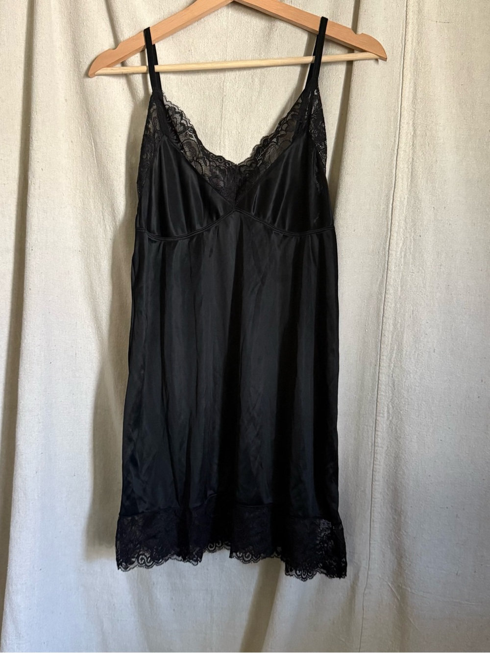Black Lace-Trim Slip Dress